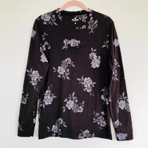 Long Sleeve Cotton Tee with Floral Design